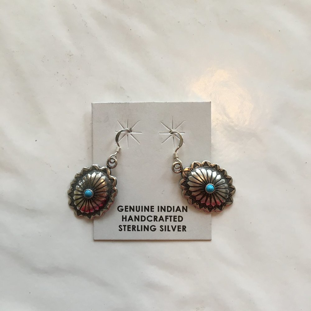 Genuine Zuni handcrafted sterling silver and turquoise earrings